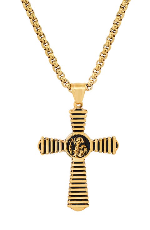 Men's Two-Tone Black Ion-Plated Cross Pendant Necklace