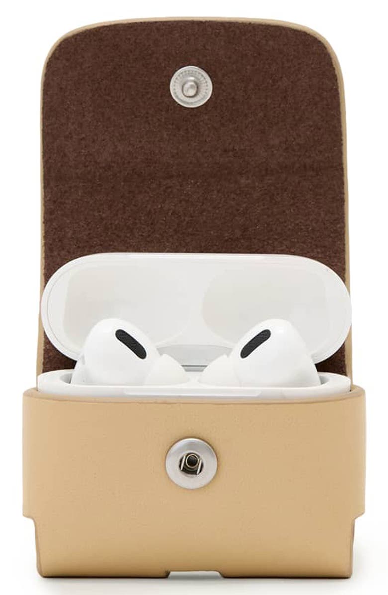 AllSaints Hex Leather AirPod Case, Alternate, color, Mellow Yellow