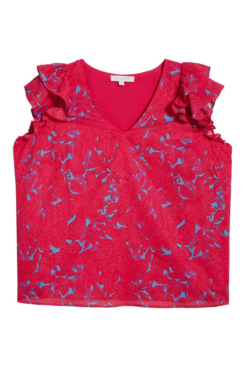 Delina Ruffle Sleeve Top, Alternate, color, PINK/ BLUE