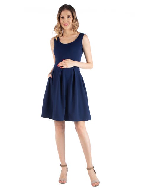 Maternity Sleeveless Pleated Dress with Pockets