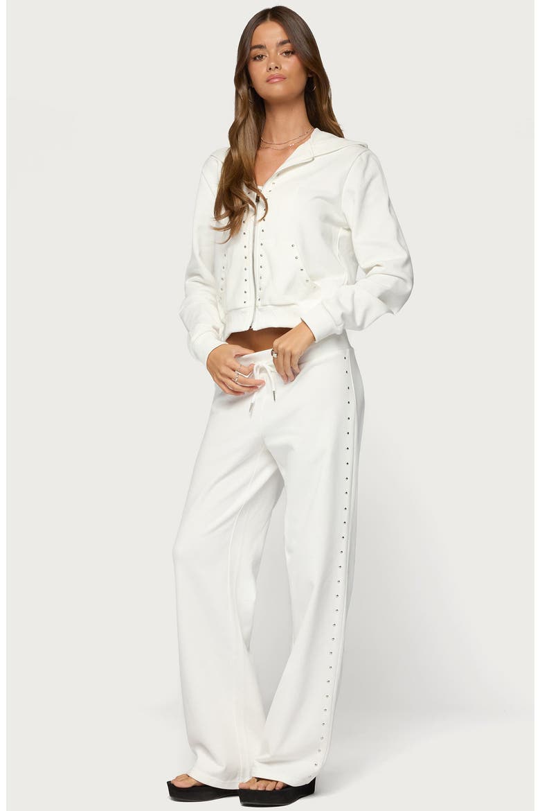 Enid Studded Zip-Up Hoodie, Alternate, color, WHITE