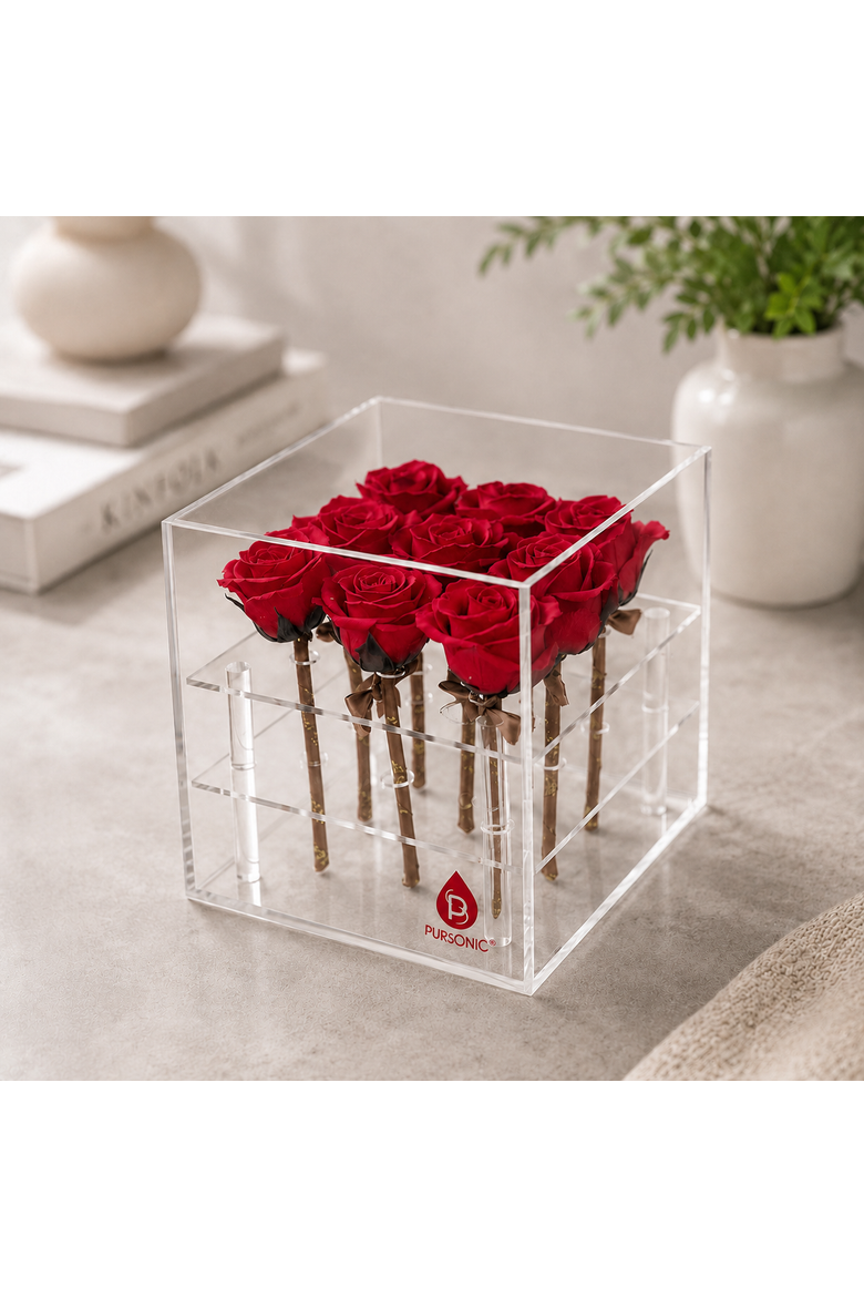 9 Preserved Roses in Acrylic Box, Alternate, color, Red