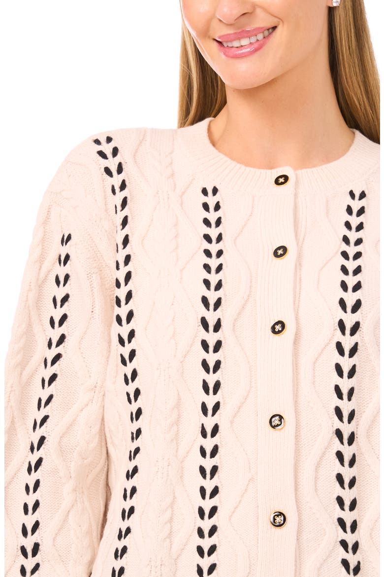 Ribbon Accent Cable Stitch Cardigan, Alternate, color, SNOW CREAM
