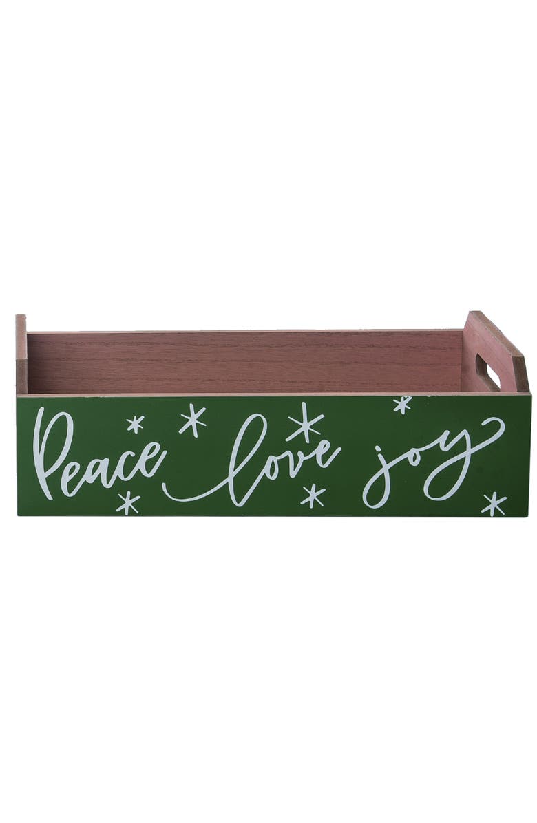 Transpac Wood Green Peace Love Joy Merry Christmas Container, Main, color, Green
