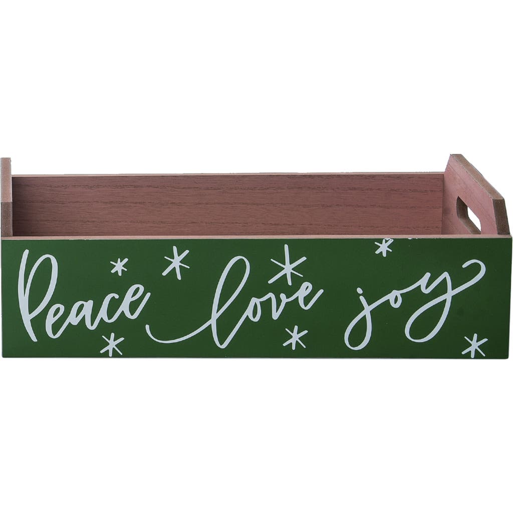Transpac Wood Green Peace Love Joy Merry Christmas Container