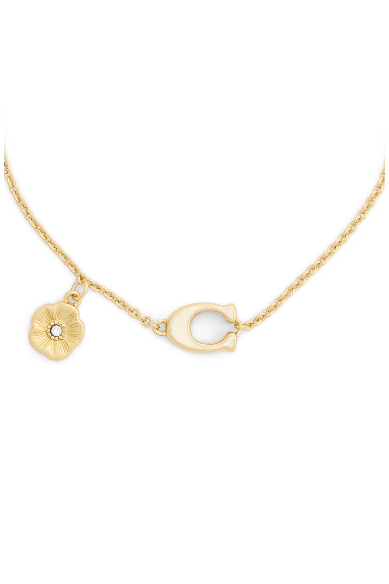 Tea Rose & Sculpted C Charm Bracelet, Alternate, color, WHITE/ GOLD