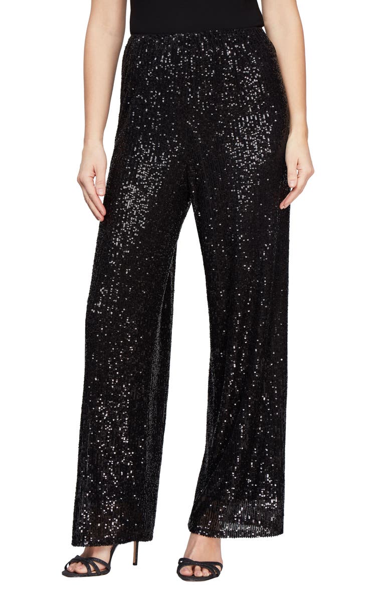 Alex Evenings Sequin Straight Leg Pants, Main, color, Black