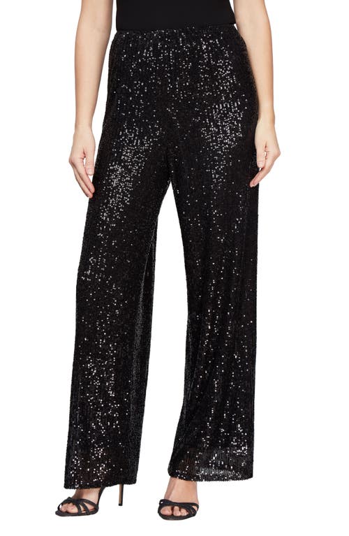 Alex Evenings Sequin Straight Leg Pants In Black