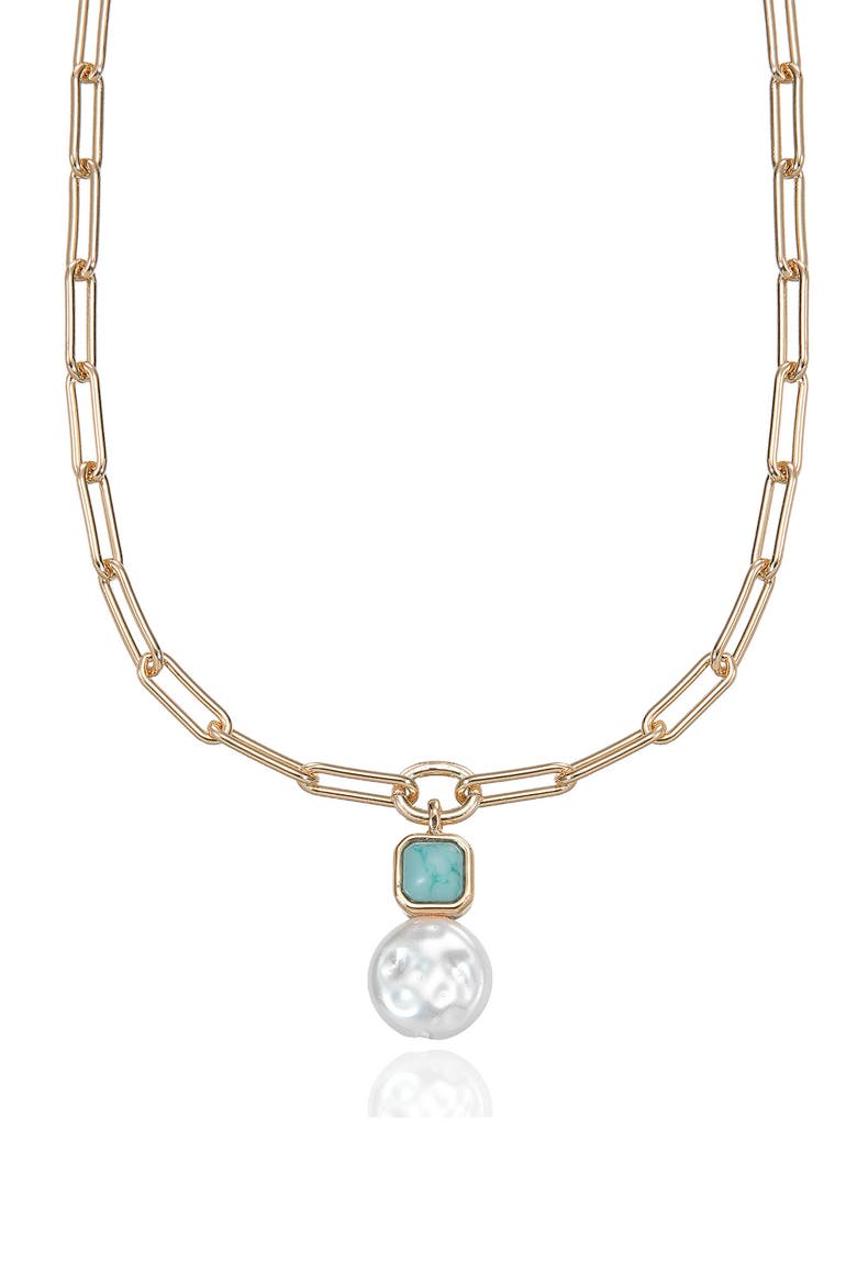 Reconstituted Turquoise and Imitation Pearl Pendant Necklace, Alternate, color, TURQUOISE