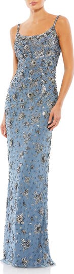 Floral Embellished Scoop Neck Evening Gown
