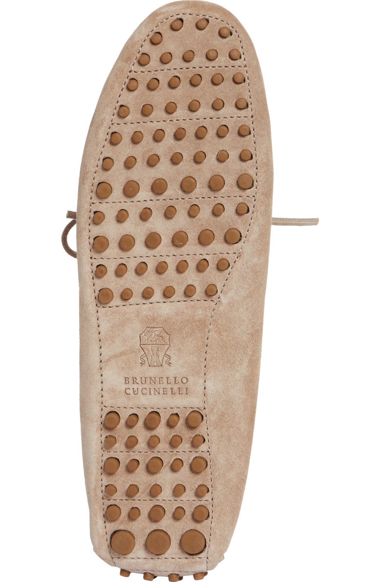 Brunello Cucinelli Monili Trim Metallic Leather & Suede Driving Shoe, Alternate, color,