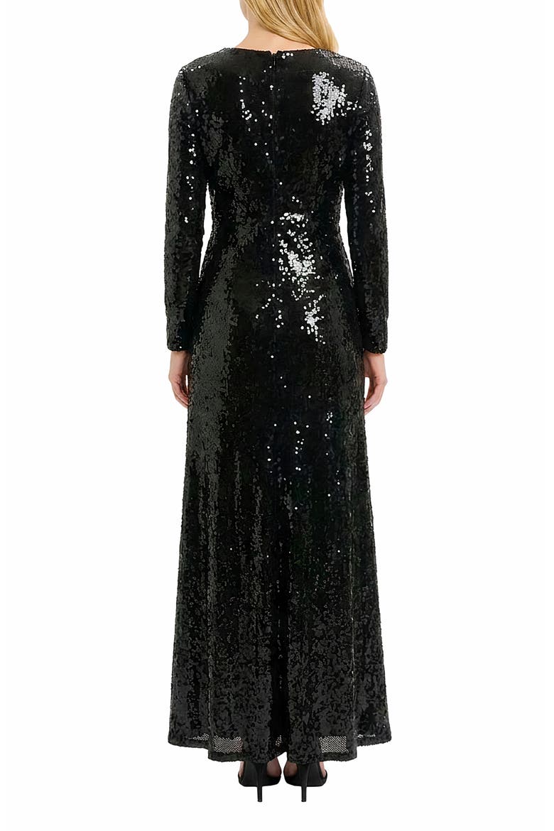 Sequin Long Sleeve Gown, Alternate, color, BLACK/ BLACK