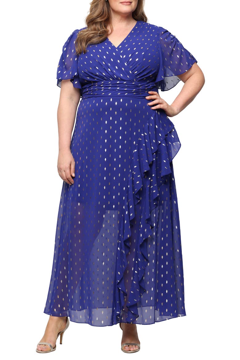 Flutter Sleeve Fil Coupé Maxi Dress, Main, color, IRIS