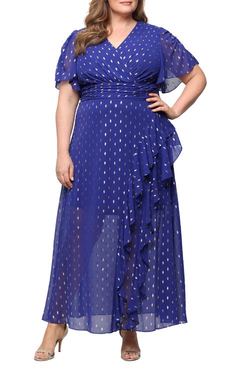 Flutter Sleeve Fil Coupé Maxi Dress (Plus)