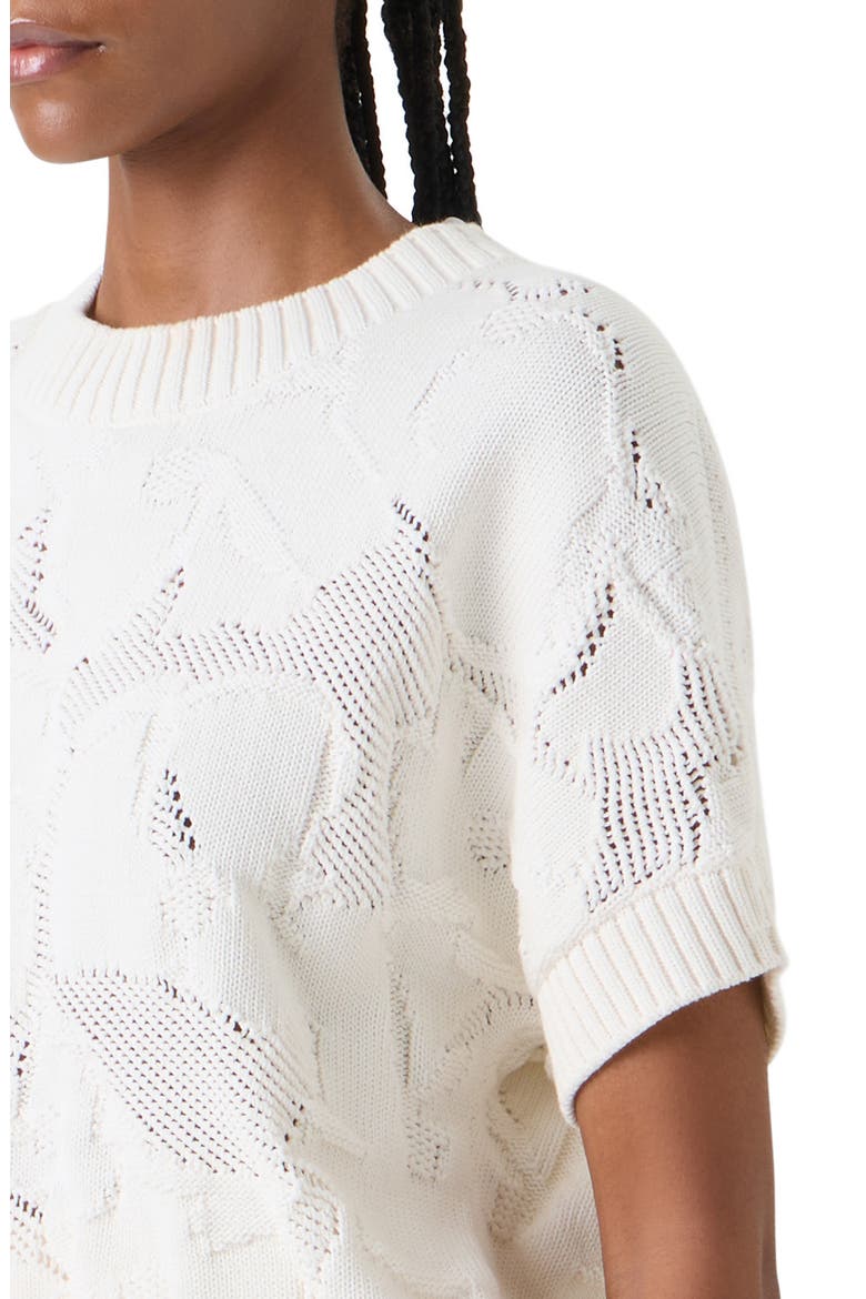 Chunky Ajour Short Sleeve Cotton Sweater, Alternate, color, CREAM