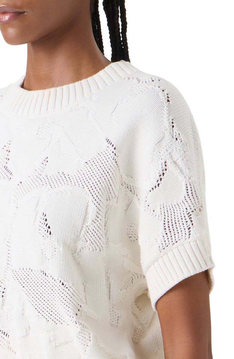Akris punto Chunky Ajour Short Sleeve Cotton Sweater, Alternate, color, Cream