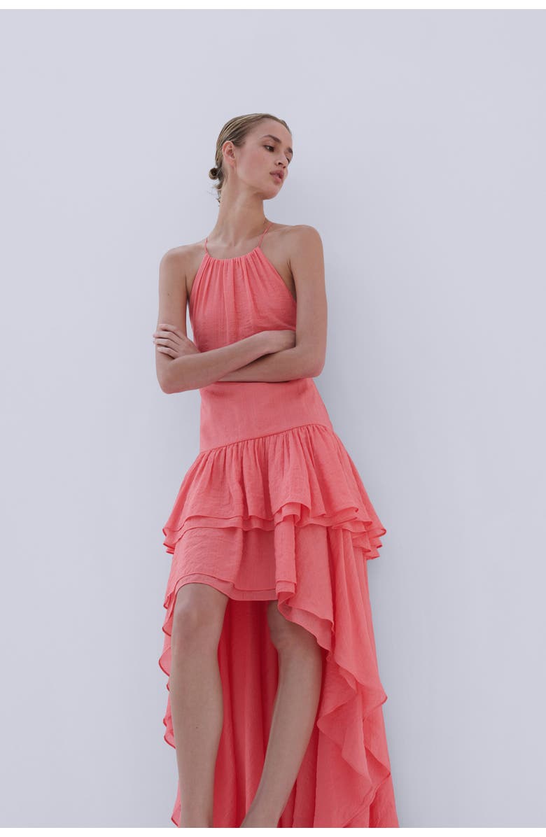 H&M Tiered High-low Dress, Main, color, Raspberry Red