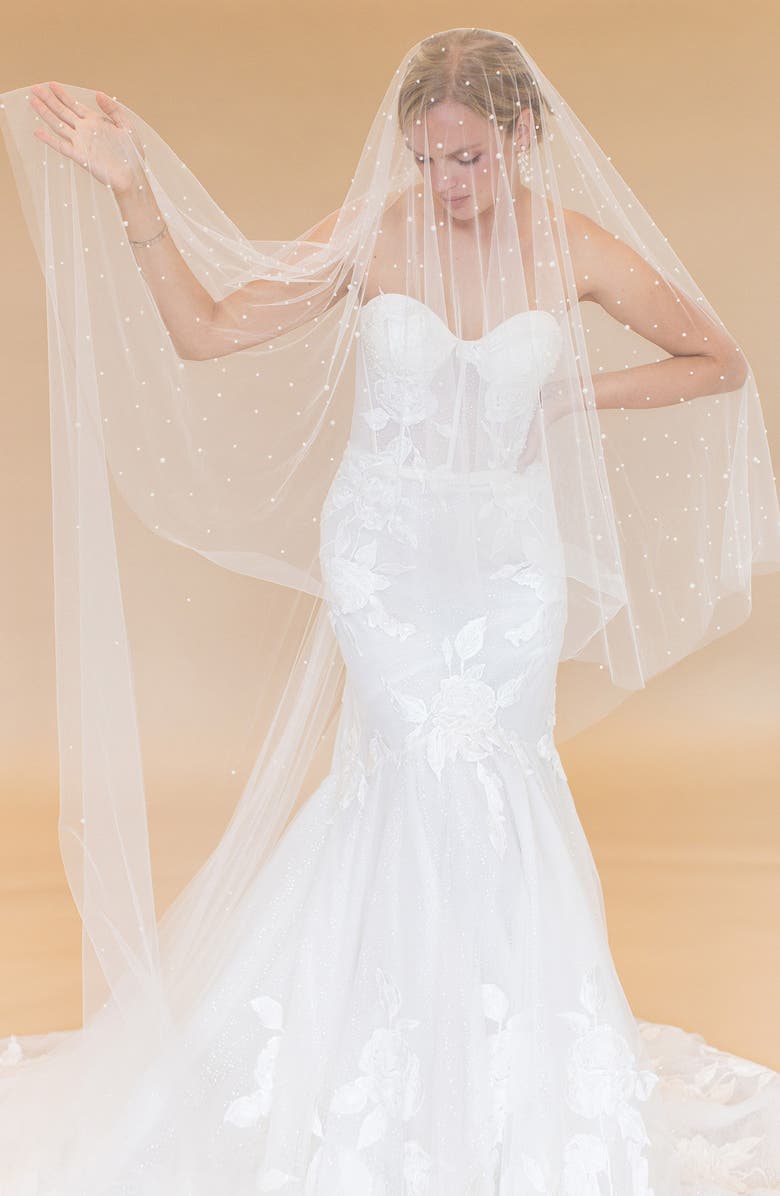 Brides & Hairpins Baylin Imitation Pearl Floor Length Chapel Veil, Alternate, color, Ivory