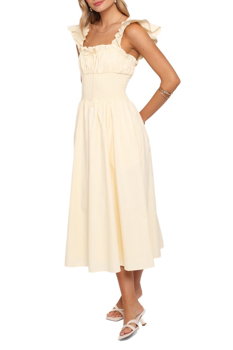 Bronte Ruffle Strap Midi Dress, Main, color, BUTTER YELLOW