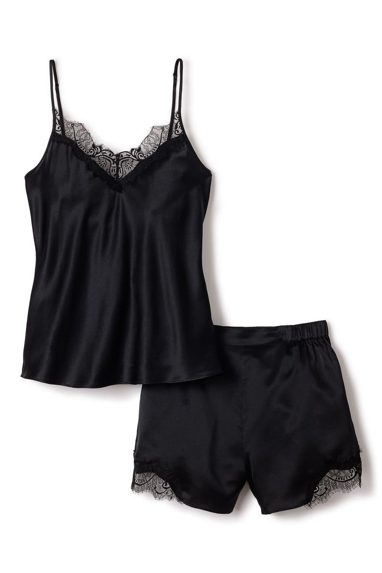 Silk Lace Cami Short Pajamas, Alternate, color, BLACK