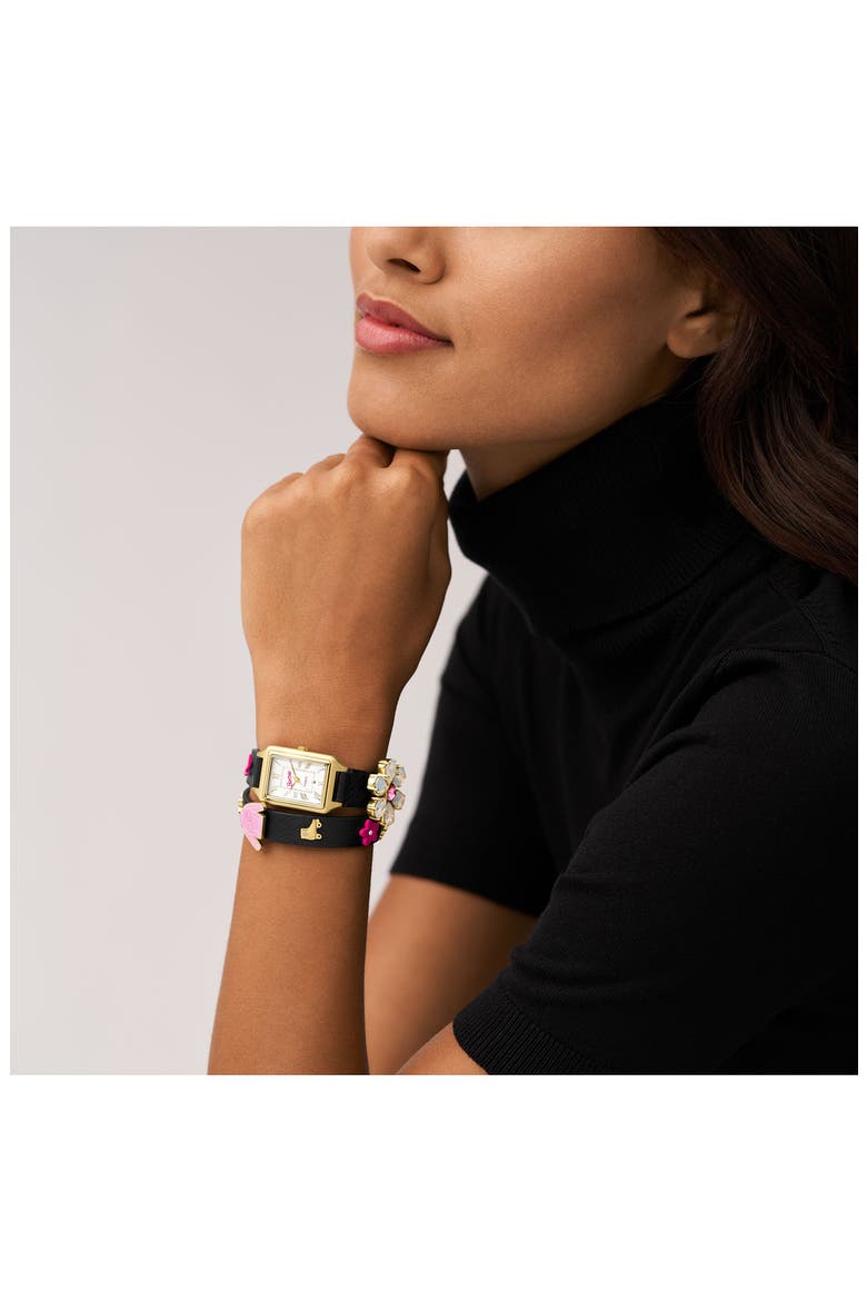 x Barbie Double Wrap Leather Strap Watch, 23mm, Alternate, color, BLACK