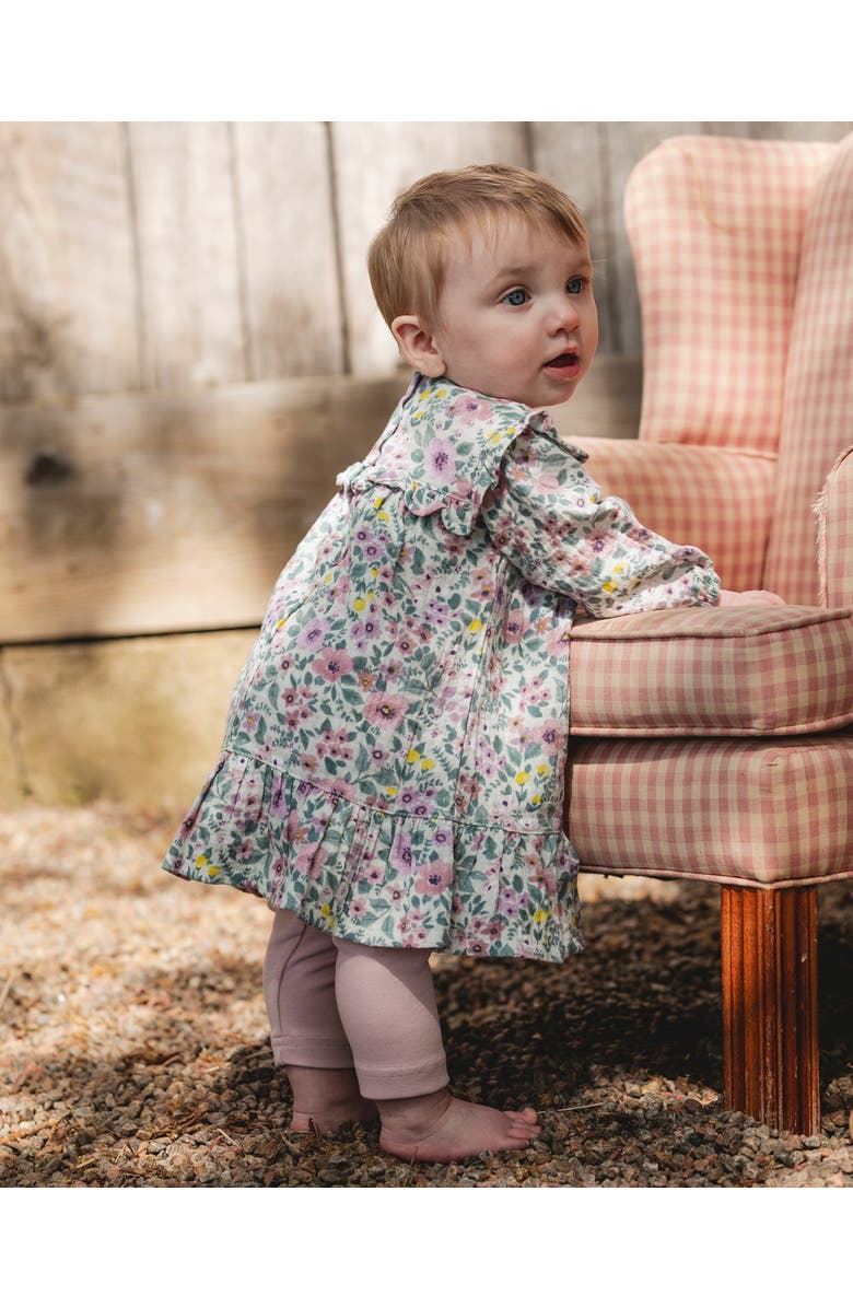 Deux par Deux Muslin Dress and Solid Leggings Set, Main, color, Sage Floral