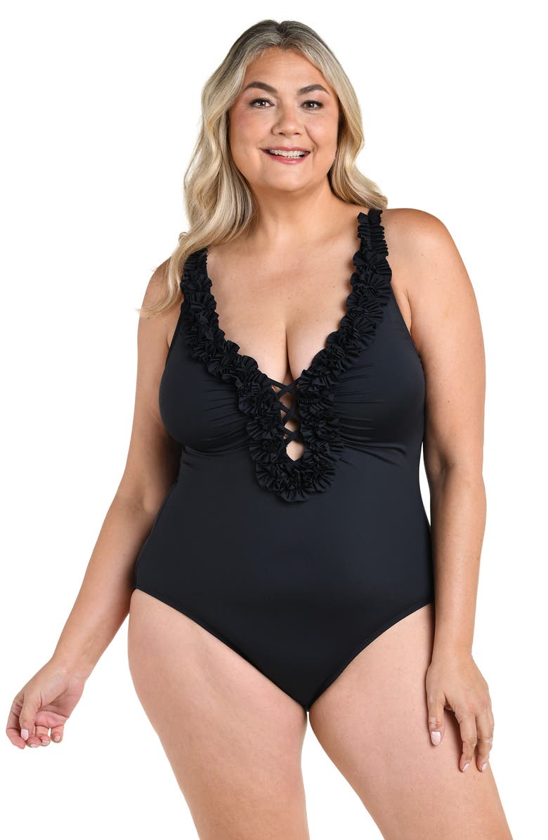La Blanca Island Plunge One-Piece Swimsuit, Alternate, color, 