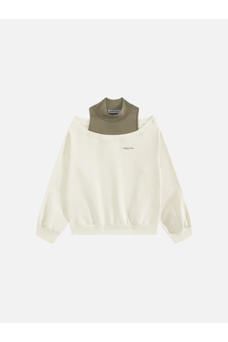 Boxy Layered Off-The-Shoulder Sweatshirt, Main, color, Butter Beige