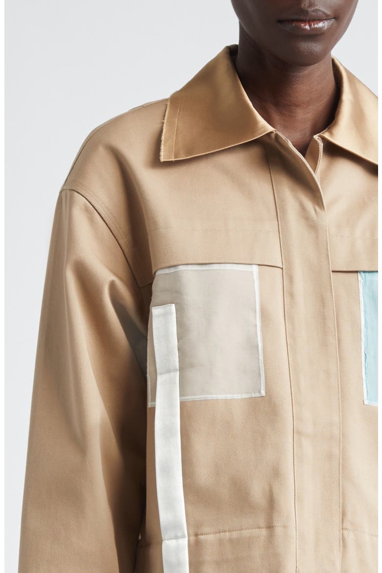 Collage Boxy Oversize Organic Cotton Twill Jacket, Alternate, color, CARDBOARD
