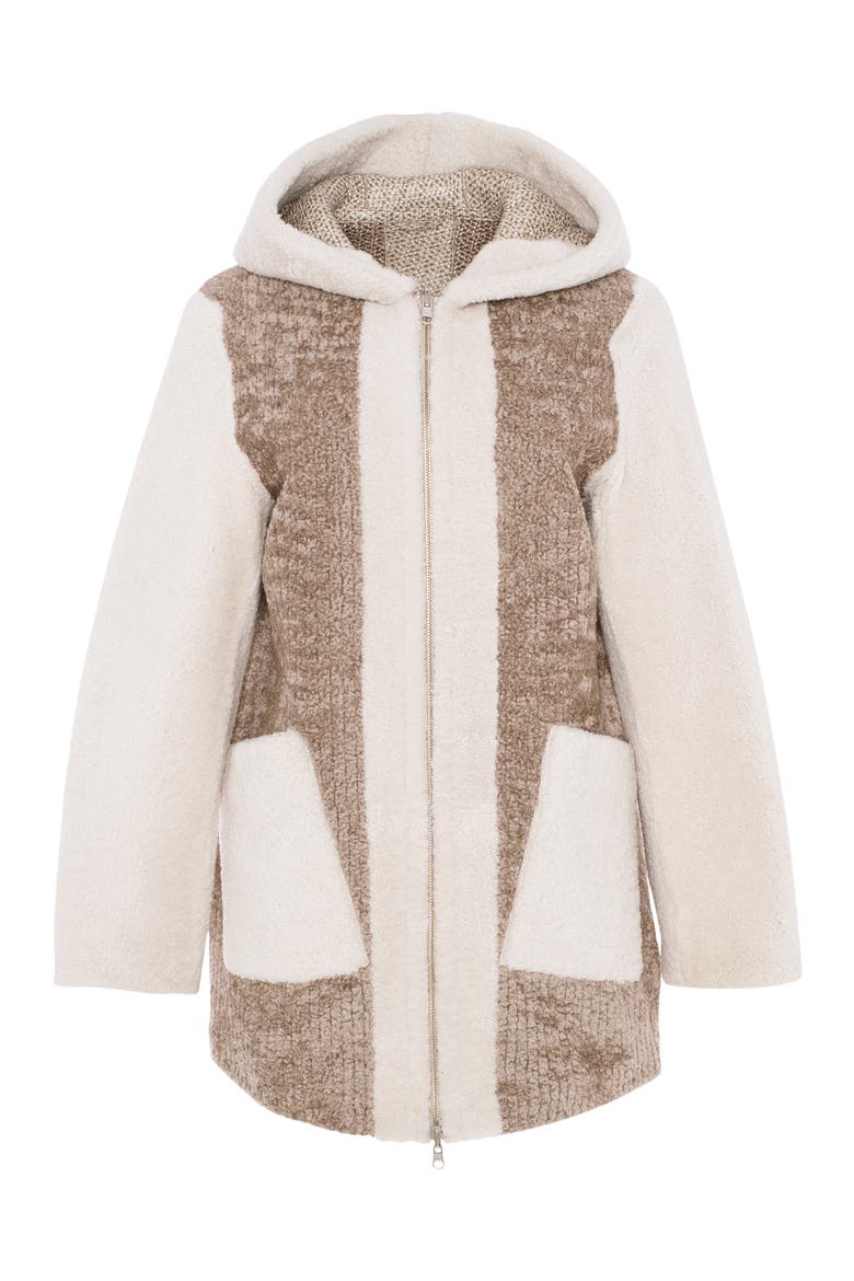 Genuine Shearling Zip Long Parka, Reversible, Alternate, color, SAND/BEIGE