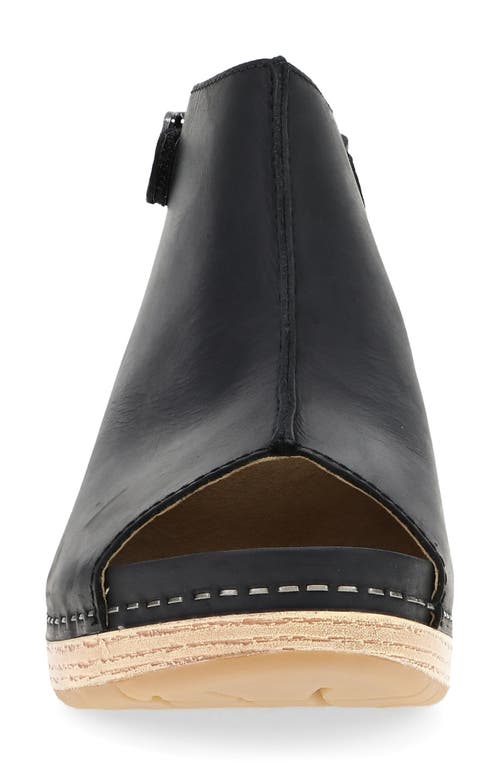 Dansko Lizzy Peep Toe Platform Bootie In Black Oiled Pull Up