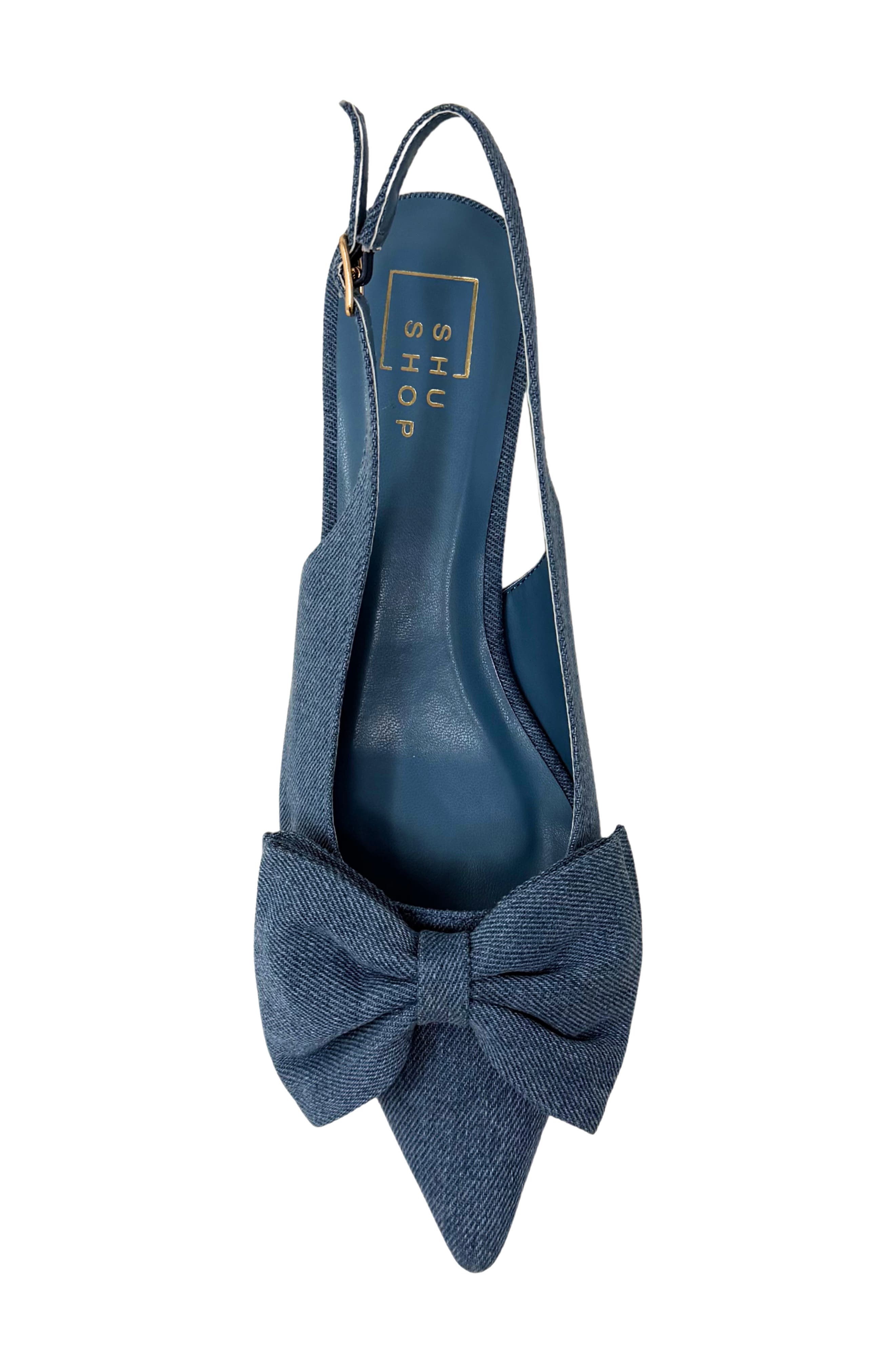 Nora Bow Kitten Heel Slingback Pump, Alternate, color, DENIM