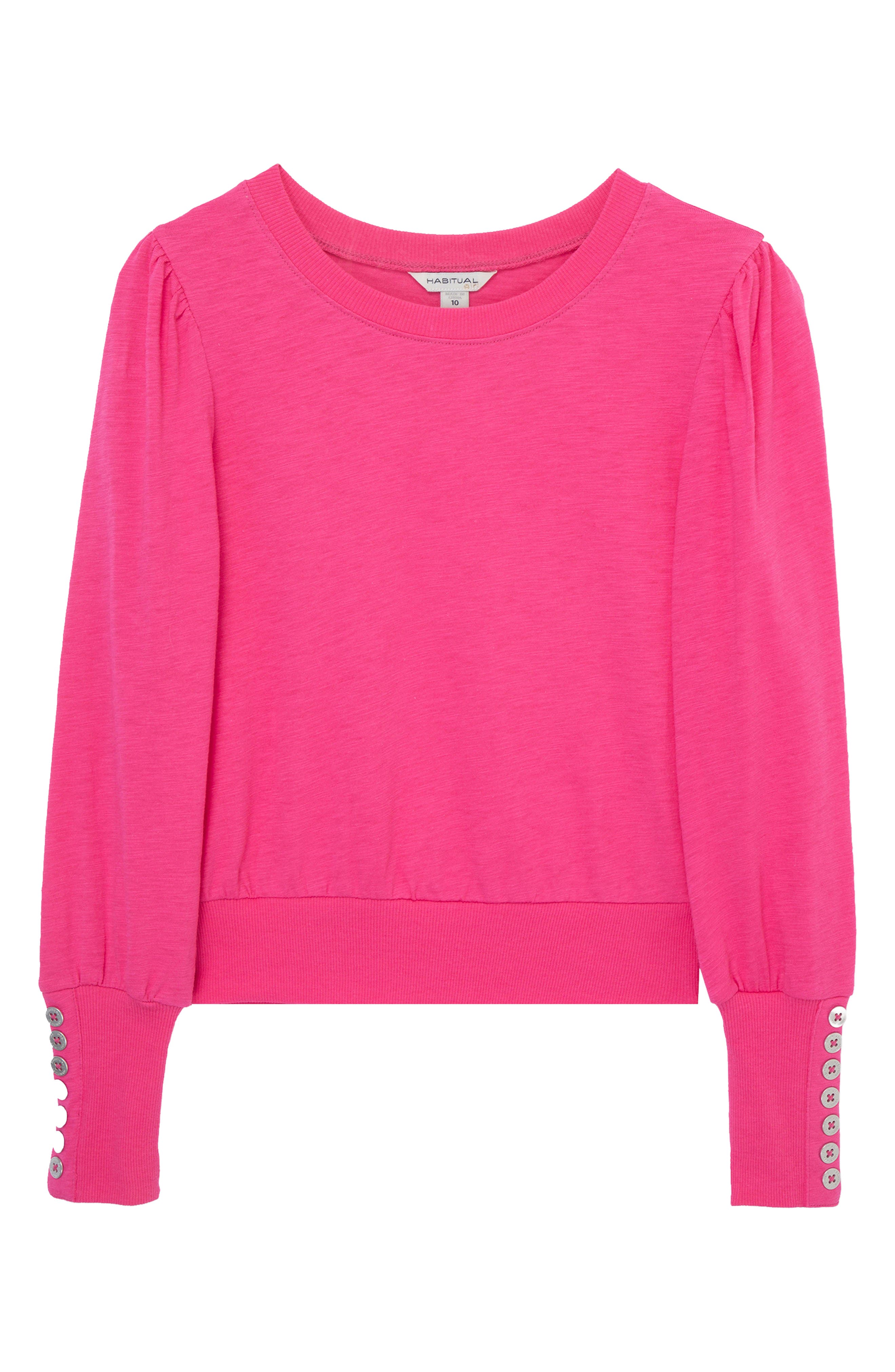Habitual Kids Kids' Button Accent Long Sleeve Cotton Top in Dark Pink 