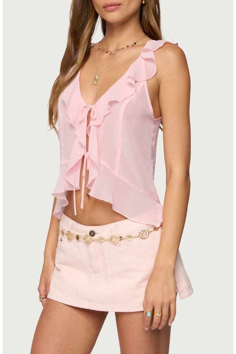 Roxan Ruffle Chiffon Tie Front Sleeveless Top, Alternate, color, LIGHT-PINK