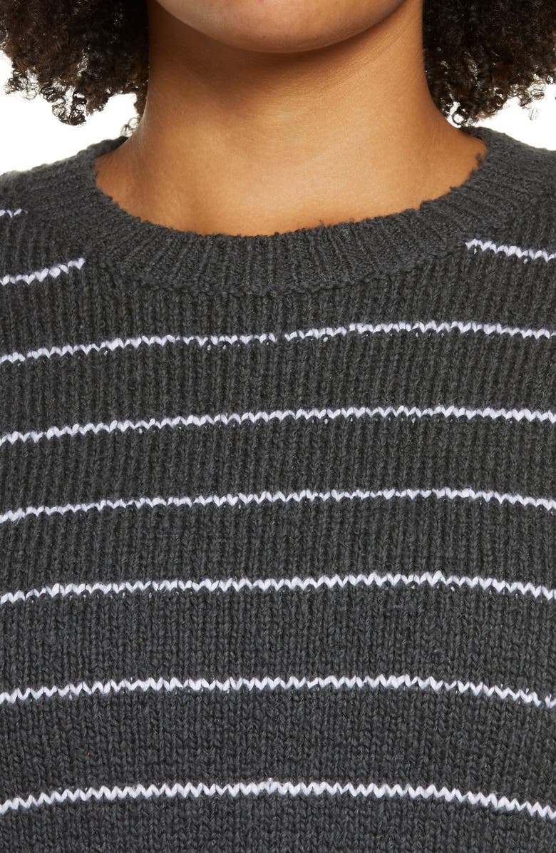 Vince Stripe Pebbled Organic Cotton Blend Sweater, Alternate, color, Dark Tide/ Optic White
