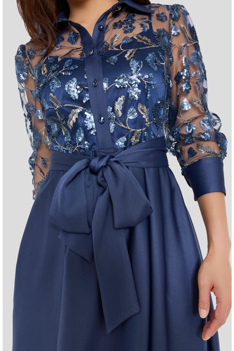 Sequin Long Sleeve Gown, Alternate, color, MARINE