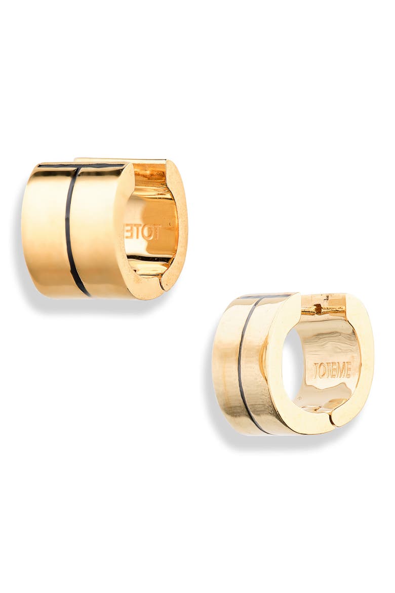 Signature Stripe Huggie Hoop Earrings, Main, color, BLACK/ GOLD