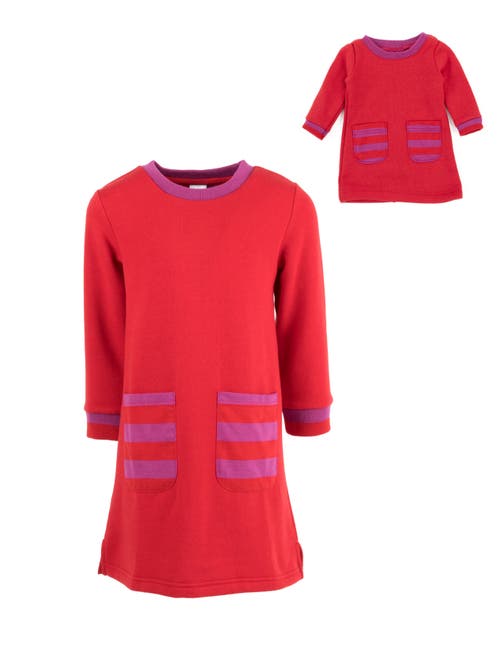Leveret Girls Sweatshirt Dress With Matching Doll Dress In Red