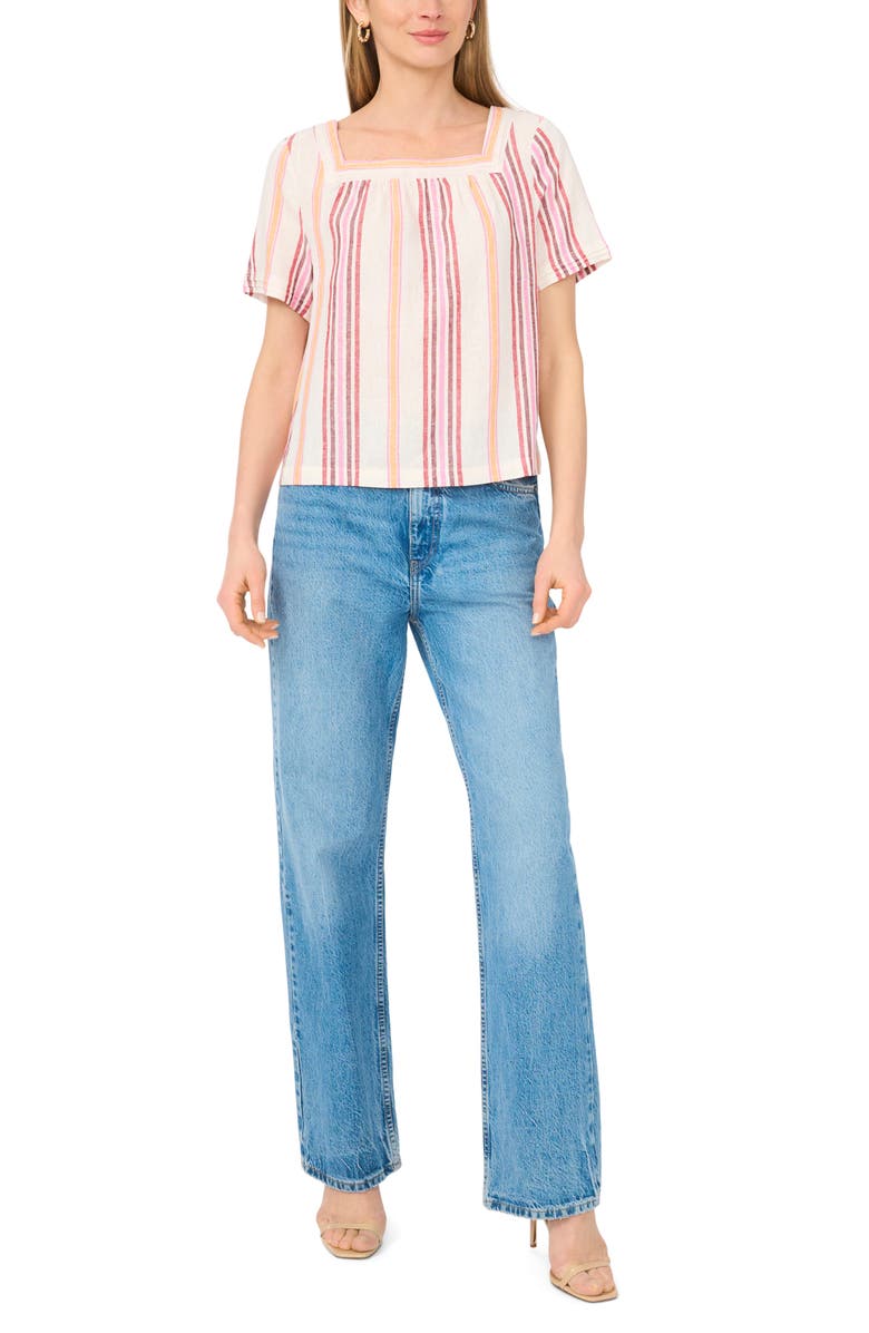 Vince Camuto Stripe Square Neck Top, Alternate, color, Tangerine