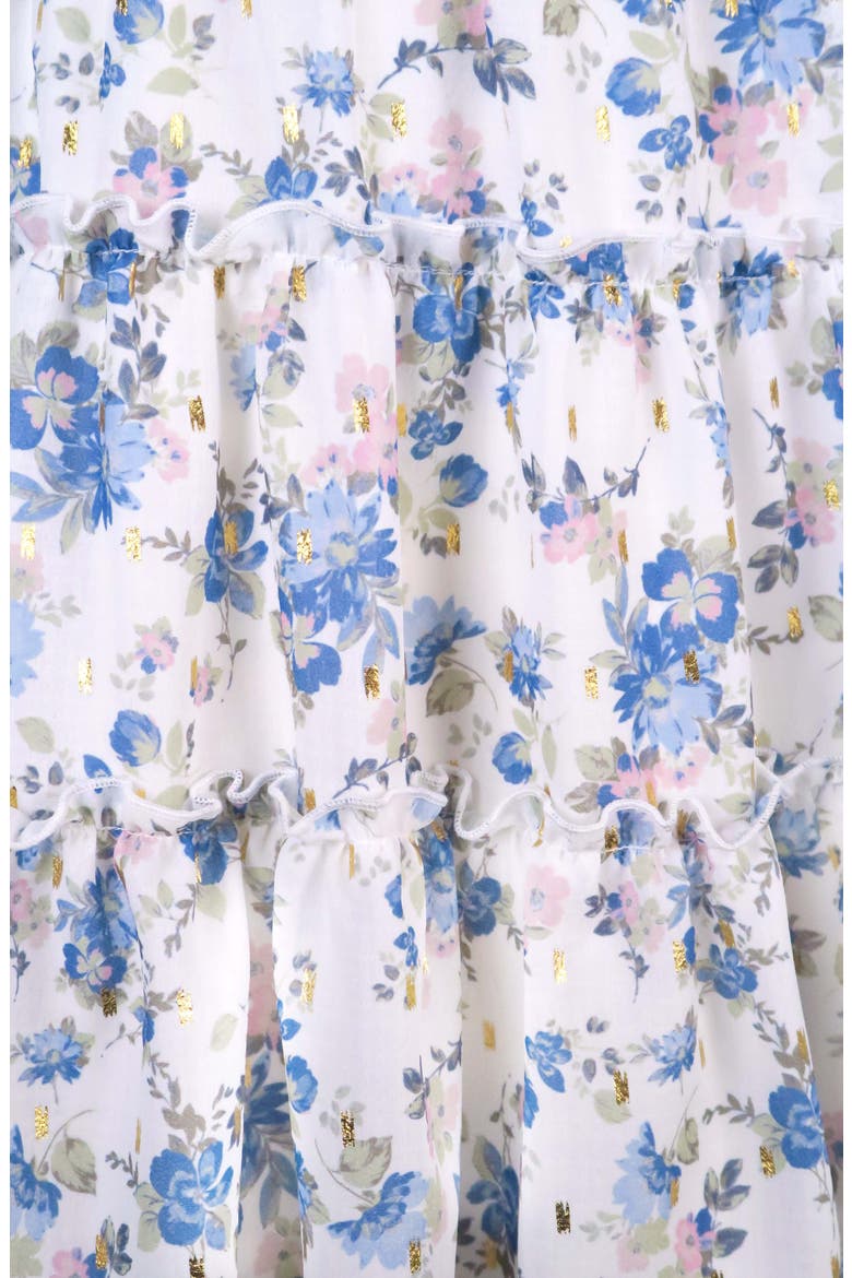 Kids' Smocked Denim Floral Tiered Dress, Alternate, color, BLUE/IVORY