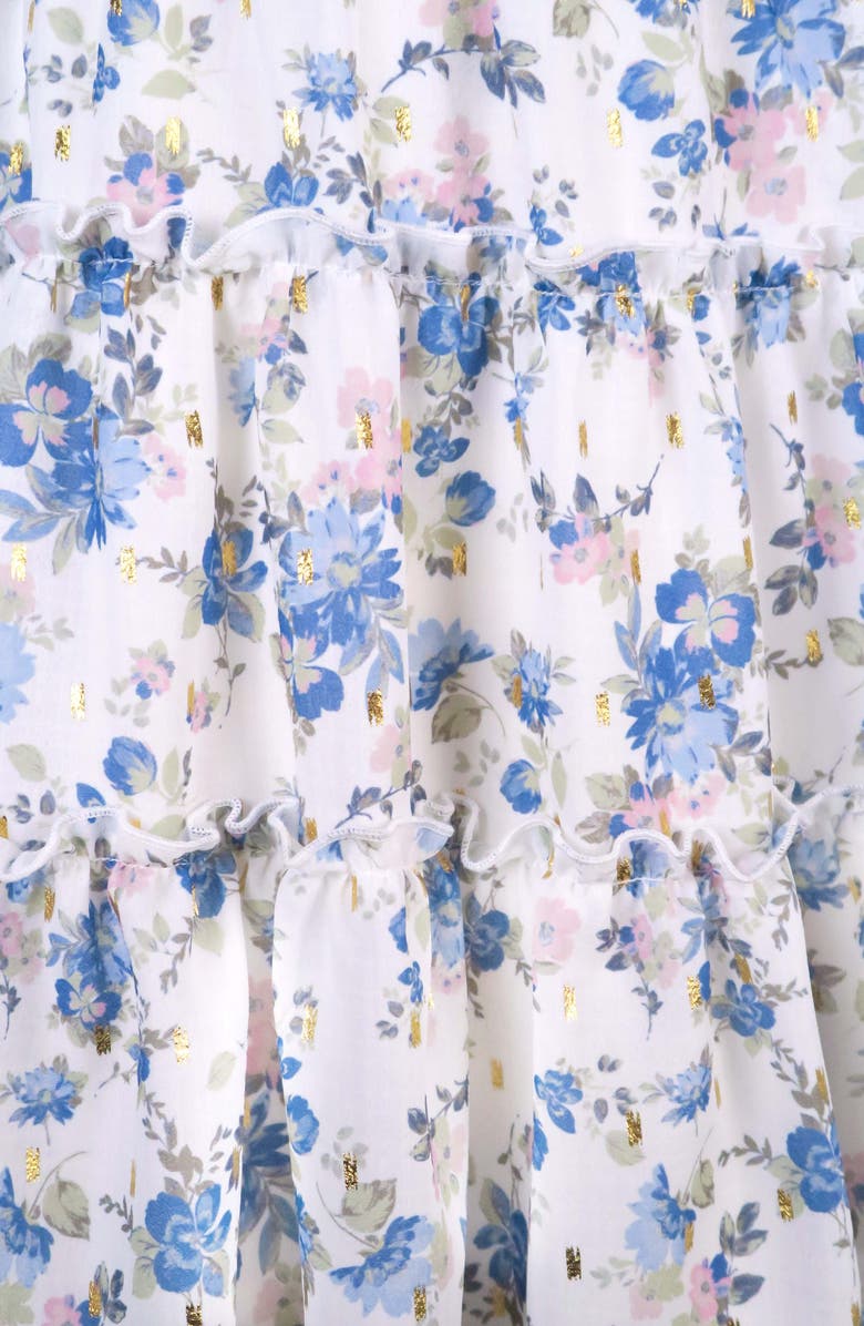 Zunie Kids' Smocked Denim Floral Tiered Dress, Alternate, color, Blue/Ivory