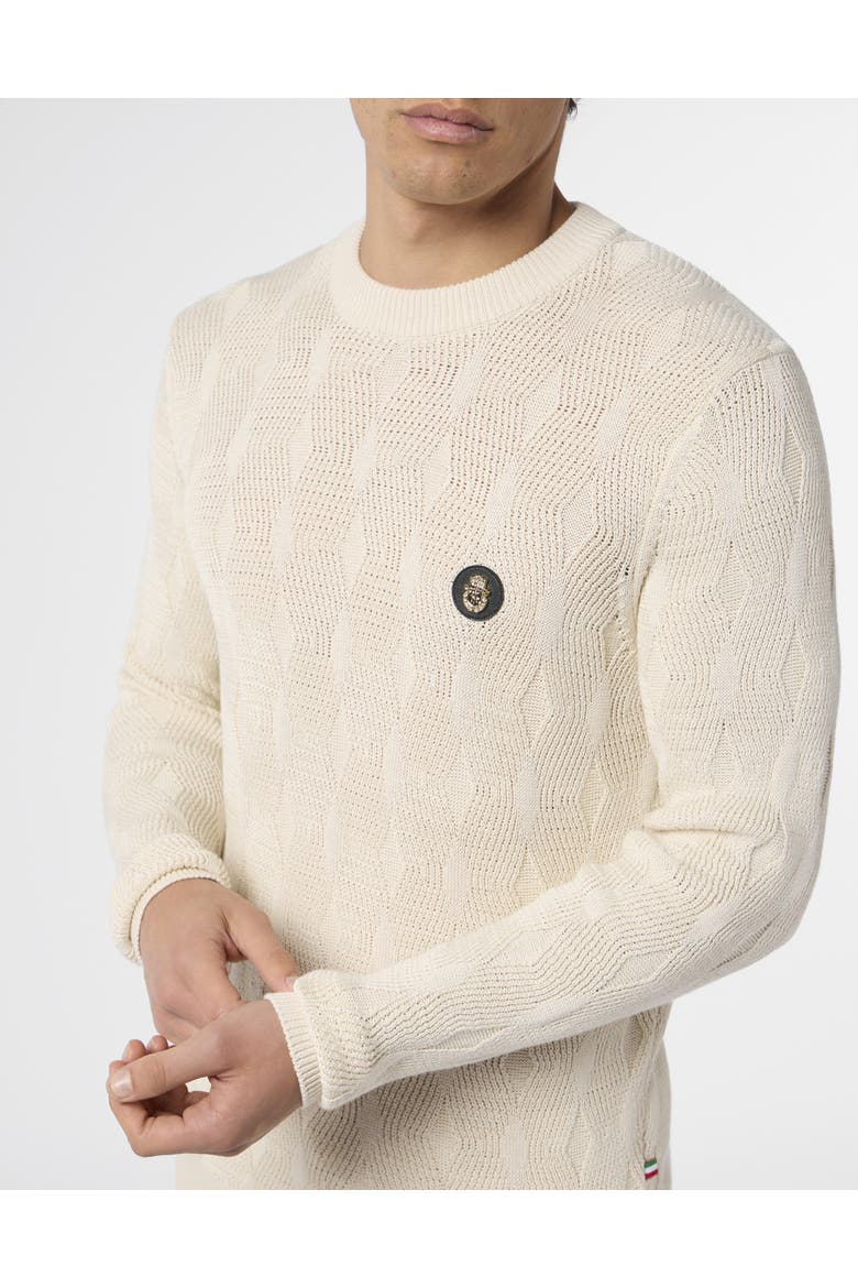 Wool Silk Roundneck Pullover Braids Men, Alternate, color, OffWhite