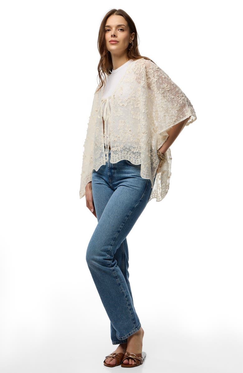 SAACHI Tie Front Lace Ruana, Alternate, color, Ivory