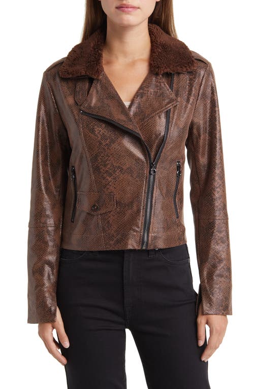 Shop Lyssé Liana Faux Shearling Collar Faux Snakeskin Moto Jacket In Coc Pow Sn