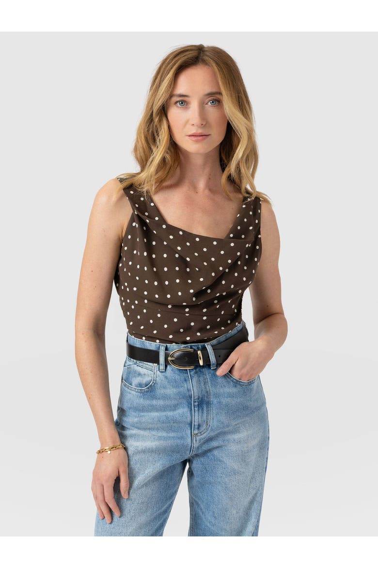Raye Cowl Cami, Main, color, Brown Polka Dot