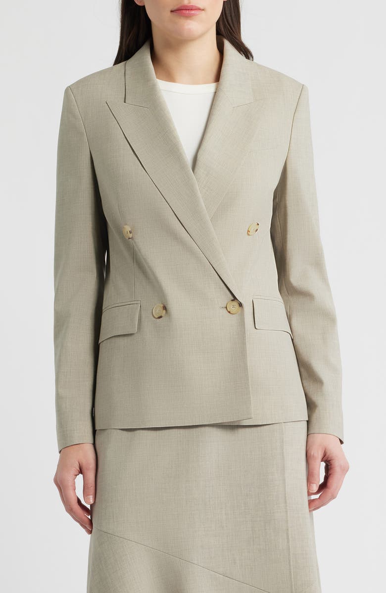 BOSS Jaleto Double Breasted Virgin Wool Blazer, Main, color, Pumice