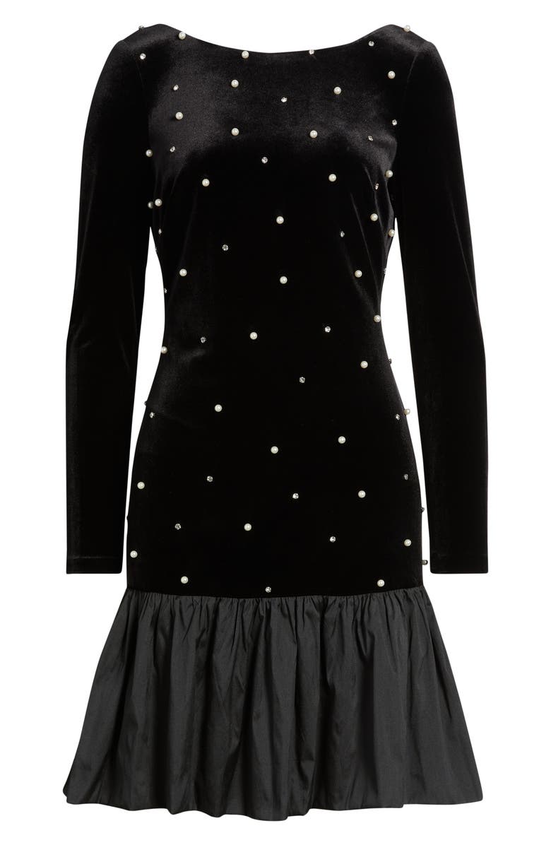 Eliza J Embellished Long Sleeve Ruffle Hem Cocktail Dress, Alternate, color, Black