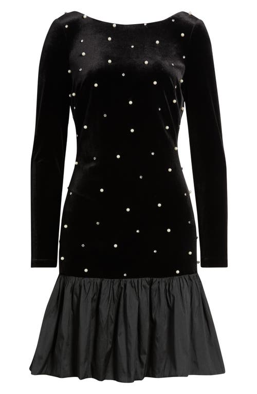 Eliza J Embellished Long Sleeve Ruffle Hem Cocktail Dress In Black