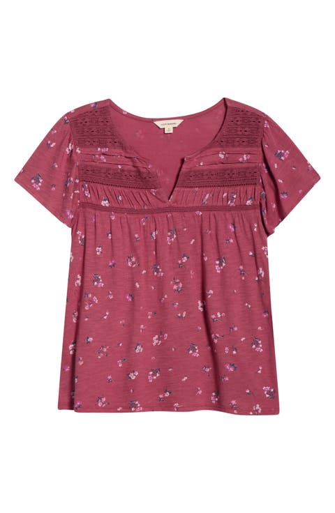 Floral Flutter Sleeve Cotton Blend Top