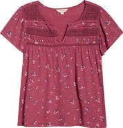 Lucky Brand Floral Flutter Sleeve Cotton Blend Top
